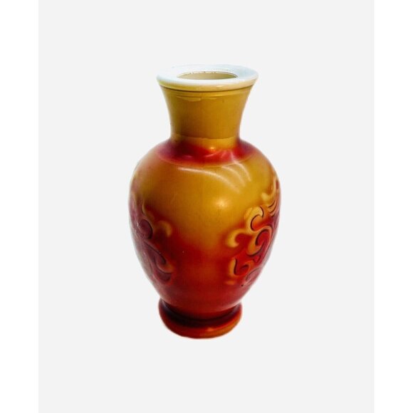 VTG Avon Vase Embossed Milk Glass Fragranced Spring Bouquet Red Orange 6.5" 1981 - Picture 7 of 7